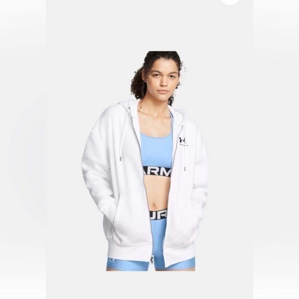 Under Armour Thread Borne White Zip Up Hooded Sweatshirt Size Large